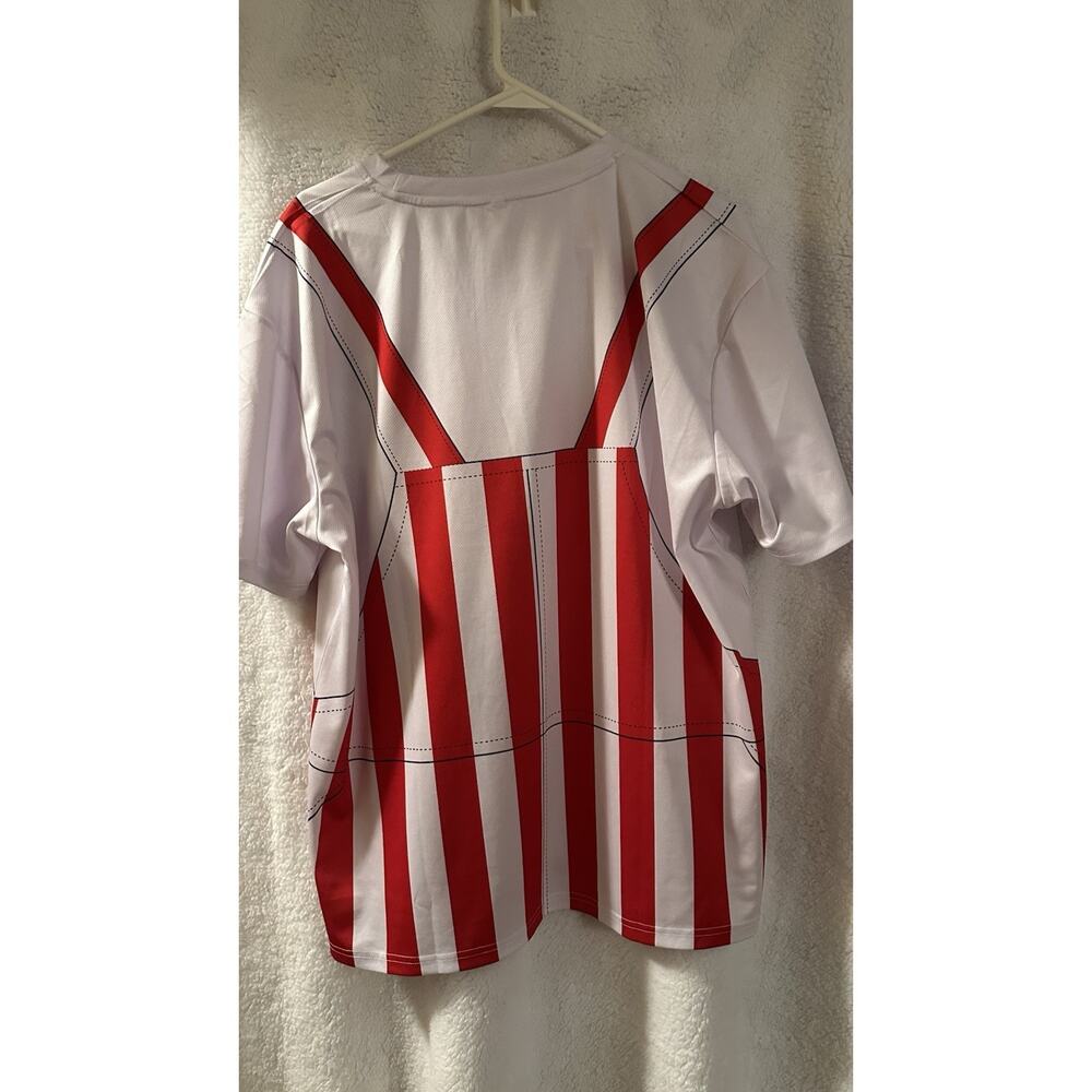 Wisconsin Badgers Custom T-Shirt Overalls XL Red White Striped Graphic Like New - Picture 2 of 2